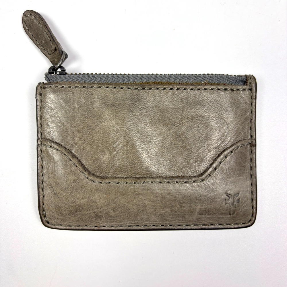 Frye Melissa Leather Coin Credit Card Wallet Key Chain Holder Gray